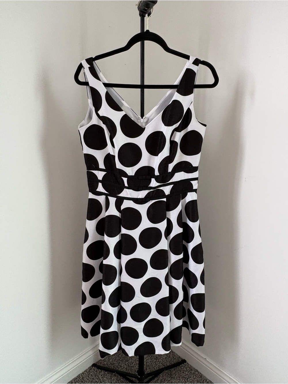dressbarn Black and White Polka Dot V-Neck Midi  Dress